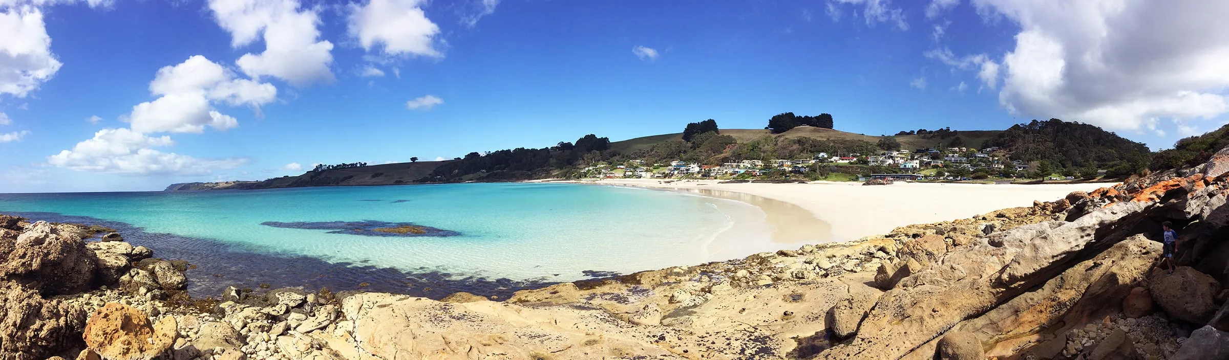 Panoramic view of Boat Harbour Beach's turquoise water and white sand